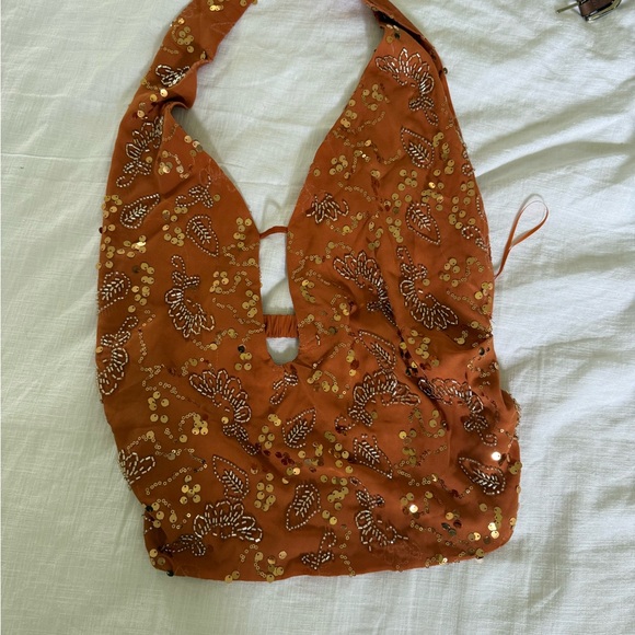 12th Tribe Sunset Orange Halter Top - Picture 1 of 5